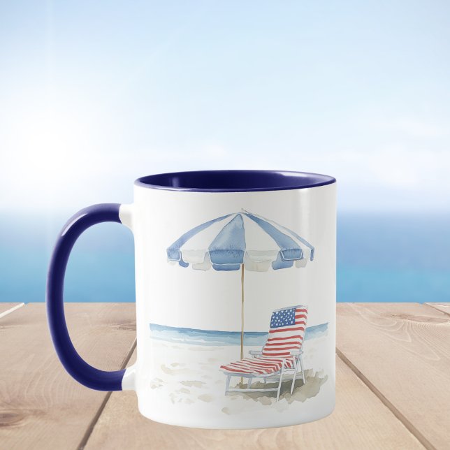 Taza Acuarela Bandera Americana silla de playa y paragu (Subido por el creador)