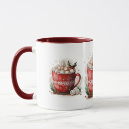 Taza Acuarela Cacao caliente con malvaviscos Navidades