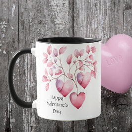 Taza Acuarela Corazones Felices Personalizados del Día