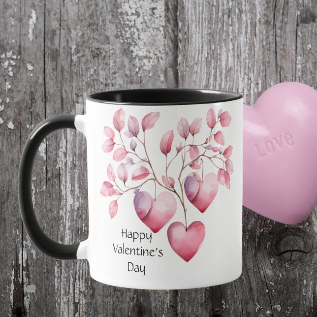 Taza Acuarela Corazones Felices Personalizados del Día  (Subido por el creador)