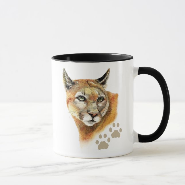 Taza Acuarela Cougar Puma, león de montaña, animal (Derecha)