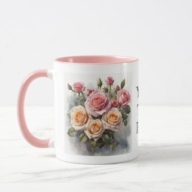 Taza Acuarela Cubierta Roses Rosa Flores Flores Muñeca  (Izquierda)