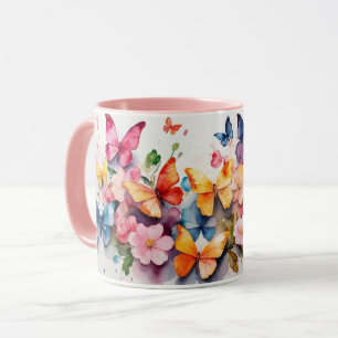Taza Acuarela cúpula mariposa rosada barniz