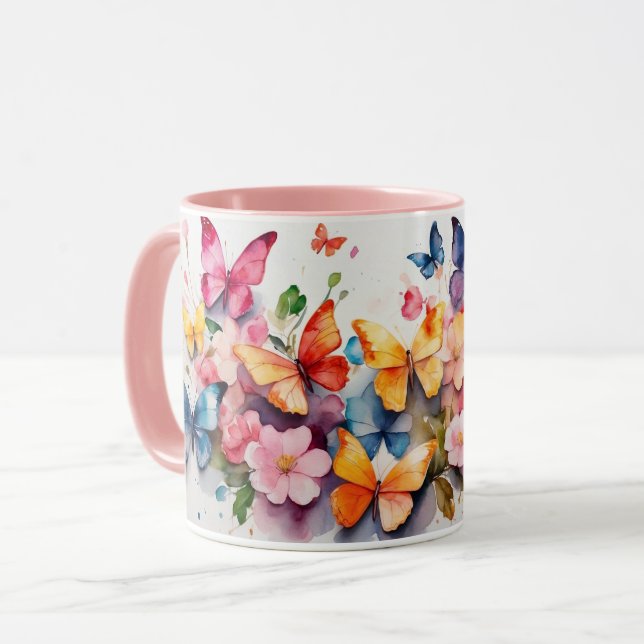 Taza Acuarela cúpula mariposa rosada barniz (Anverso izquierdo)