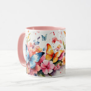 Taza Acuarela cúpula mariposa rosada barniz