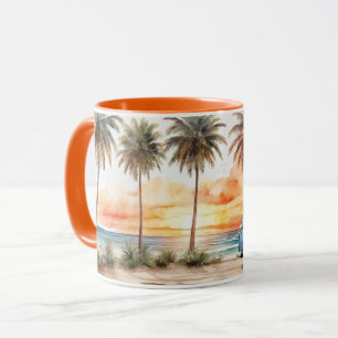 Taza Acuarela Cute Moderno Sunset Beach Life Mug