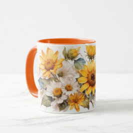 Taza Acuarela Cute Naranja Abejas de girasol Mug