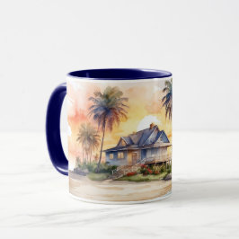 Taza Acuarela Cute Sunset Beach and Cottage Mug