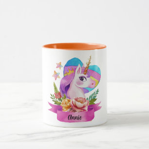 Taza Acuarela Cute Unicorn Nombre personalizado