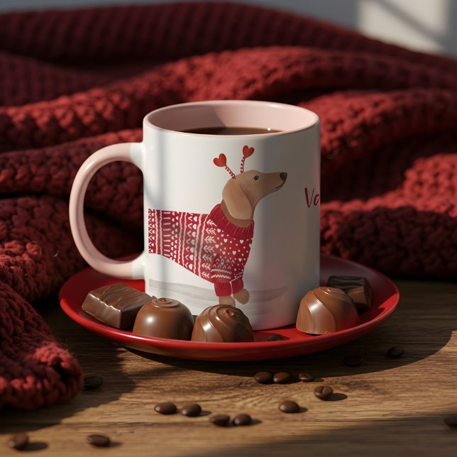 Taza Acuarela Dachshund Dog El día de San Valentín Swea (Watercolor Dachshund Dog Valentine's Day Sweater Mug)