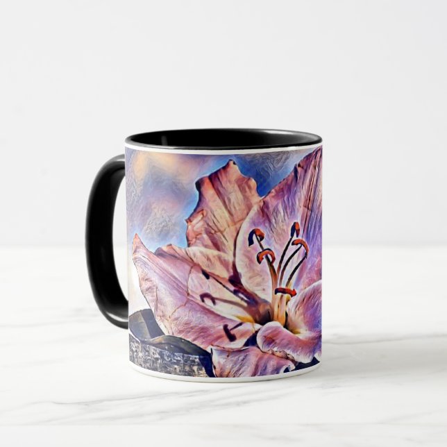 Taza Acuarela de Flor púrpura tropical en un registro (Anverso izquierdo)