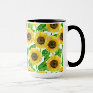 Taza acuarela de girasoles