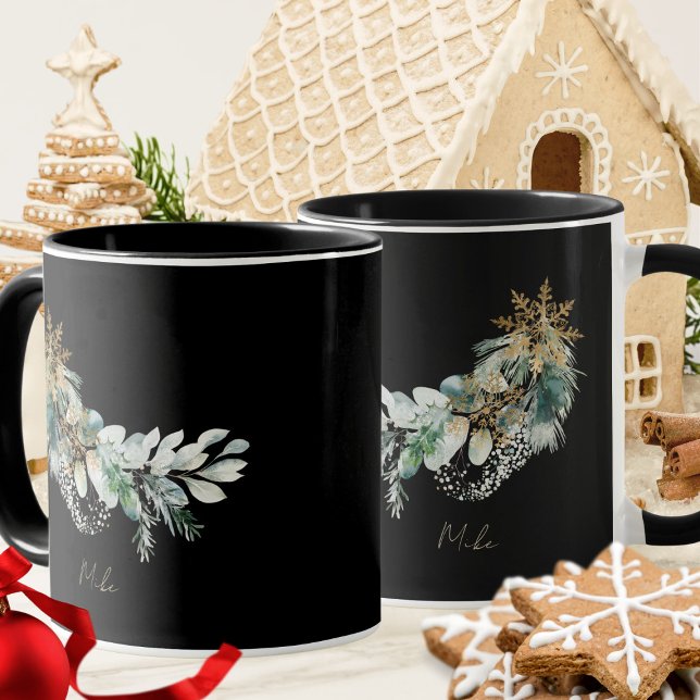 Taza Acuarela de hojas modernas guión de navidad feliz (Subido por el creador)