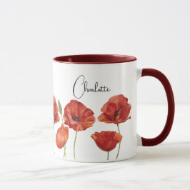 Taza Acuarela de Poppies Rojos Agosto Flores de Nacimie