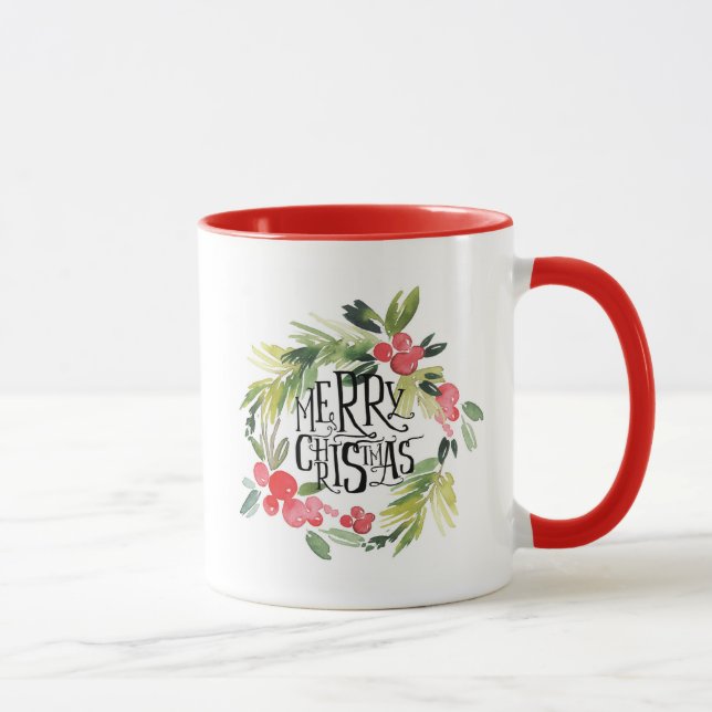 Taza Acuarela del navidad el | - guirnalda del acebo (Derecha)