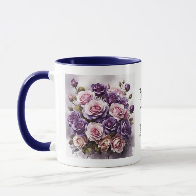 Taza Acuarela Elegante Rosas Violeta Oscura Flor Mug (Izquierda)
