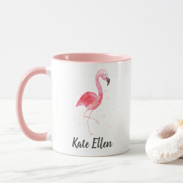 Taza Acuarela Flamingo Mug Nombre personalizado (Con donut)