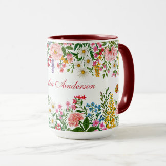 Taza Acuarela Flor Silvestre Blanca con Nombre Personal
