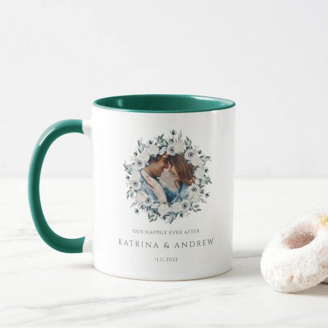 Taza Acuarela Floral Boda Foto Mug (Con donut)