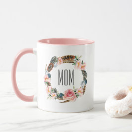 Taza Acuarela floral con el día de madre de las plumas