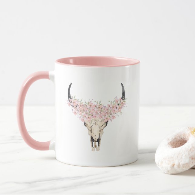 Taza Acuarela Floral Deer Skull Mug (Con donut)