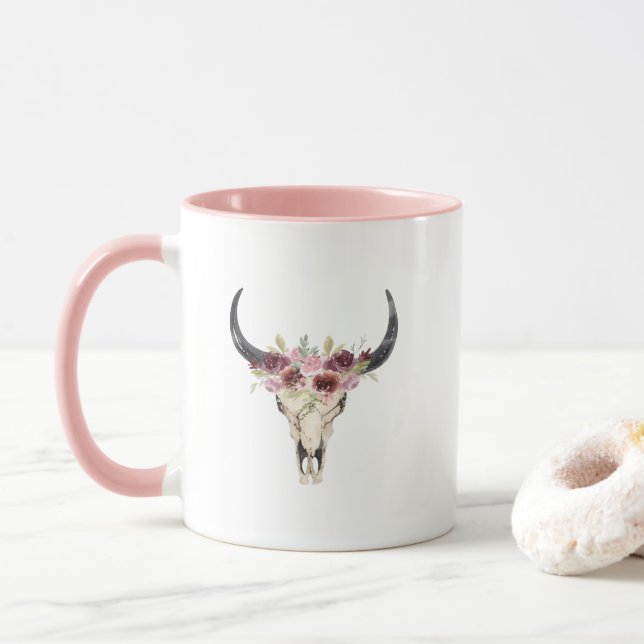 Taza Acuarela Floral Deer Skull Mug (Con donut)