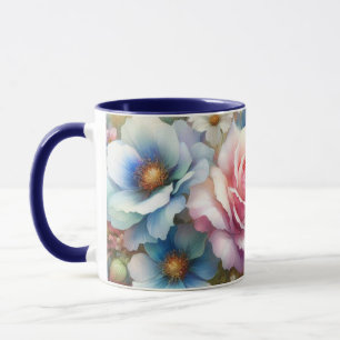 Taza acuarela floral en tonos pastel suaves