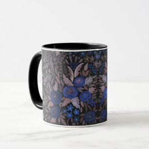 Taza Acuarela floral flores pequeñas rosas azul marino