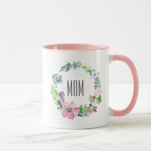 Taza Acuarela floral y el día de madre de la mariposa (Derecha)