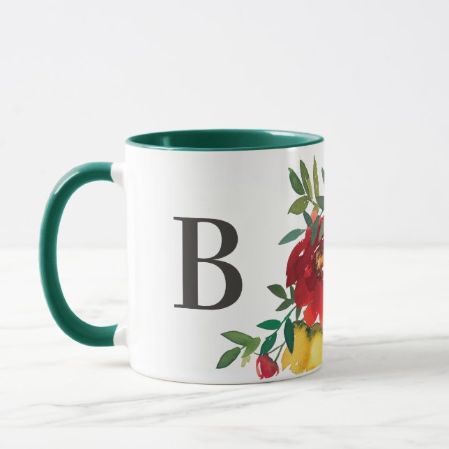 Taza Acuarela Flores Florales Monograma Dos Tono (Izquierda)