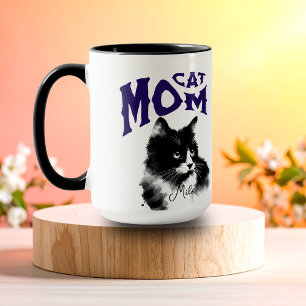 Taza Acuarela Gata Negra Mamá Personalizable