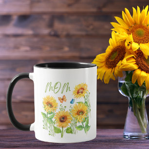 Taza Acuarela girasoles mariposas Día de la Madre