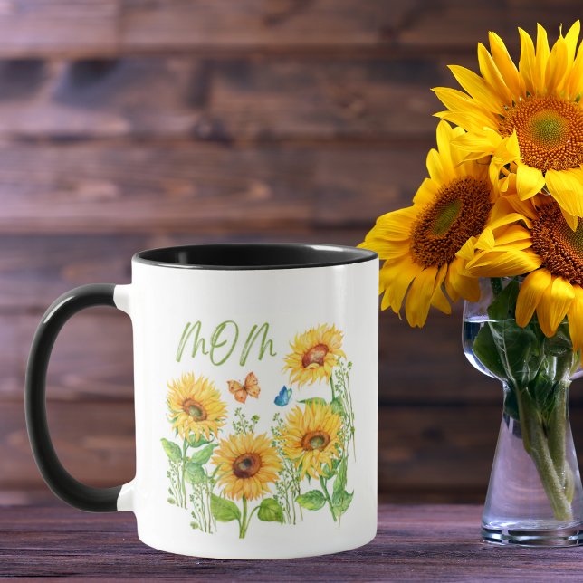 Taza Acuarela girasoles mariposas Día de la Madre (Subido por el creador)