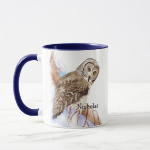 Taza Acuarela Gran Ave Gris Nombre Personalizado