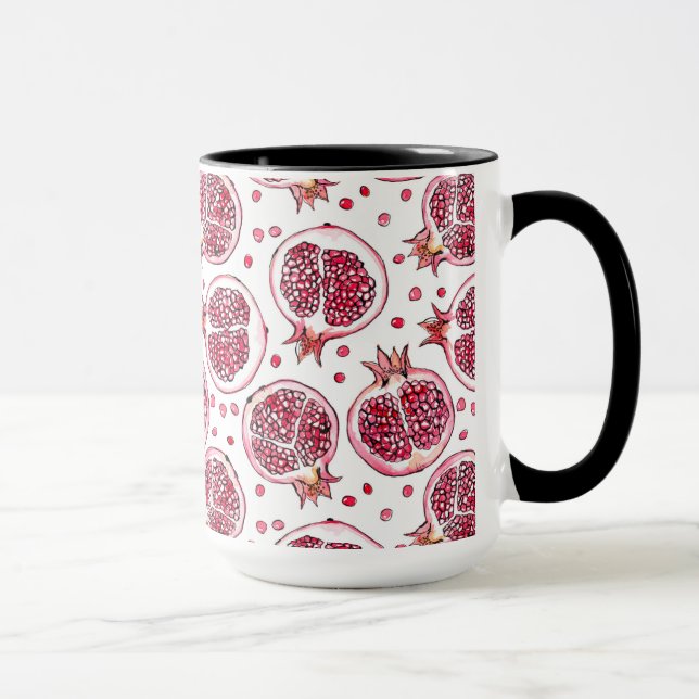 Taza acuarela granada y patrón de tinta (Derecha)
