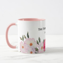 Taza Acuarela Ilustracion de rosas blancas suaves rosad