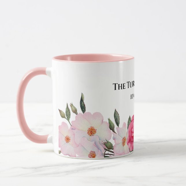 Taza Acuarela Ilustracion de rosas blancas suaves rosad (Izquierda)