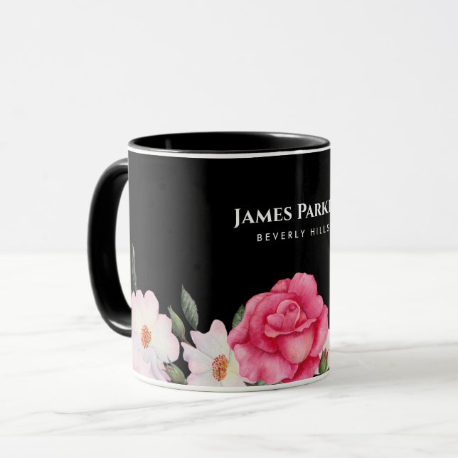 Taza Acuarela Ilustracion de rosas blancas suaves rosad (Anverso izquierdo)