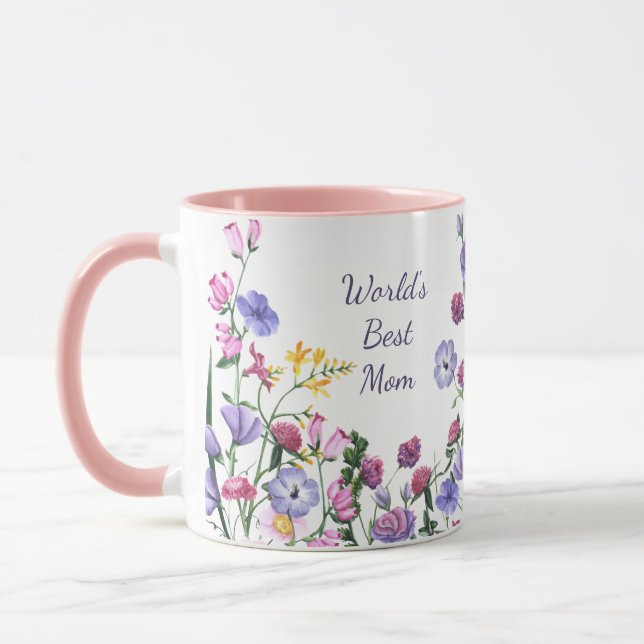 Taza Acuarela Jardín Flores Mejor Mamá del Mundo (Izquierda)