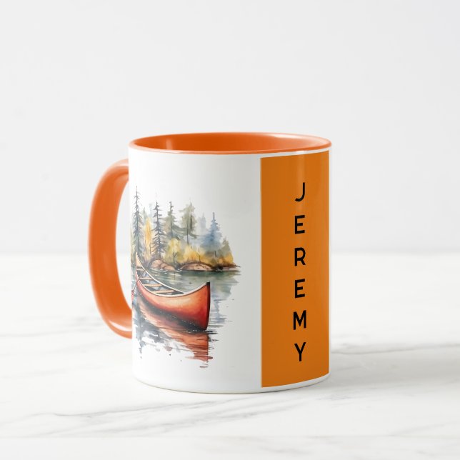 Taza Acuarela Kayak En El Lago Naranja Dos Tones (Anverso izquierdo)