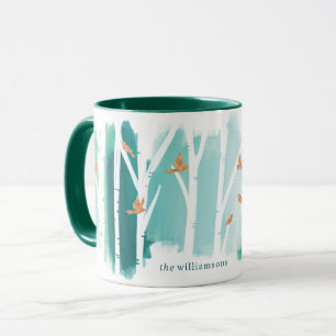 Taza Acuarela Lavar árboles de Birch y palomas de oro