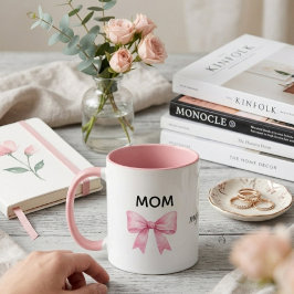 Taza acuarela, lazo rosa regalo del día de la madre, am