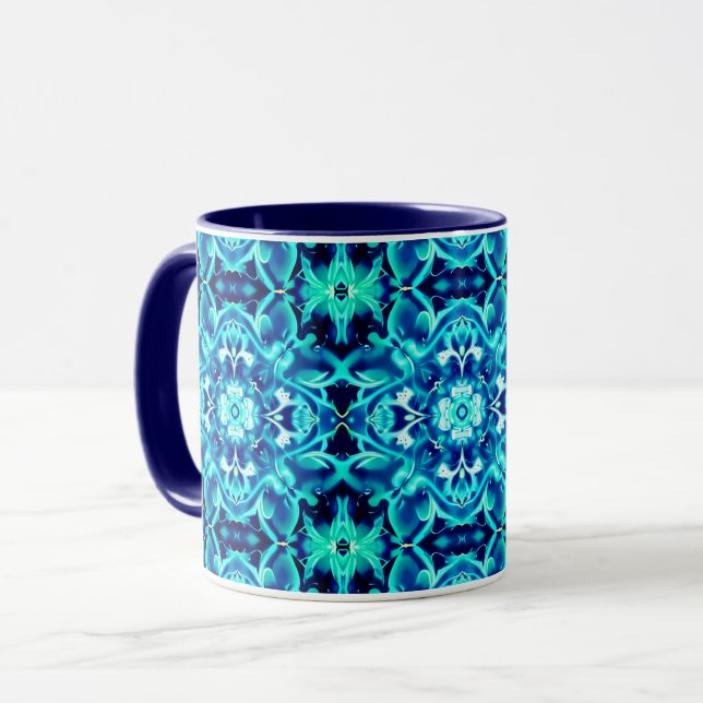 Taza Acuarela Mandala Flor en tonos azul índigo (Anverso izquierdo)