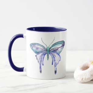 Taza acuarela marrón azul morado