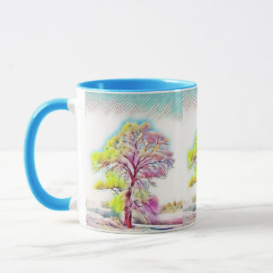 Taza Acuarela moderna de árboles nevados de colores