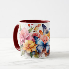 Taza Acuarela moderna de flores de mariposa mug