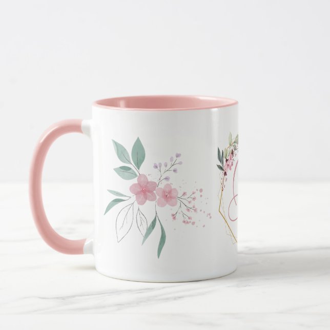 Taza Acuarela moderna Flores rosas B Monograma para ell (Izquierda)