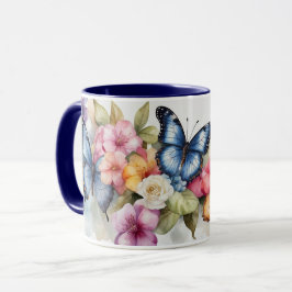 Taza Acuarela Moderno Elegante Flores de Mariposa Mug