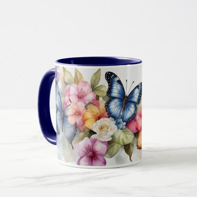 Taza Acuarela Moderno Elegante Flores de Mariposa Mug (Anverso izquierdo)
