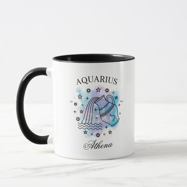 Taza Acuarela morada Rótulo acuario zodiaco (Izquierda)